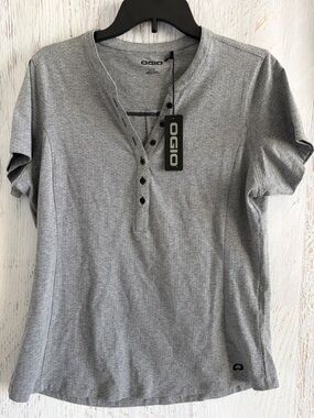 OGIO Women's Heather Gray Short Sleeve Henley Tee